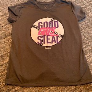 Gray athletic “good girls steal” shirt YL